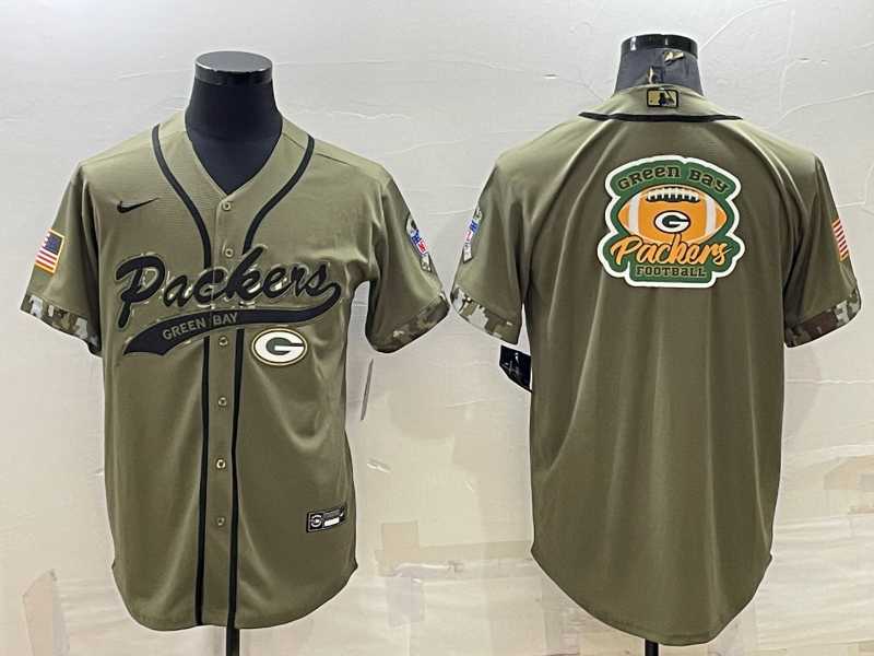 Mens Green Bay Packers Olive Salute to Service Team Big Logo Cool Base Stitched Baseball Jersey